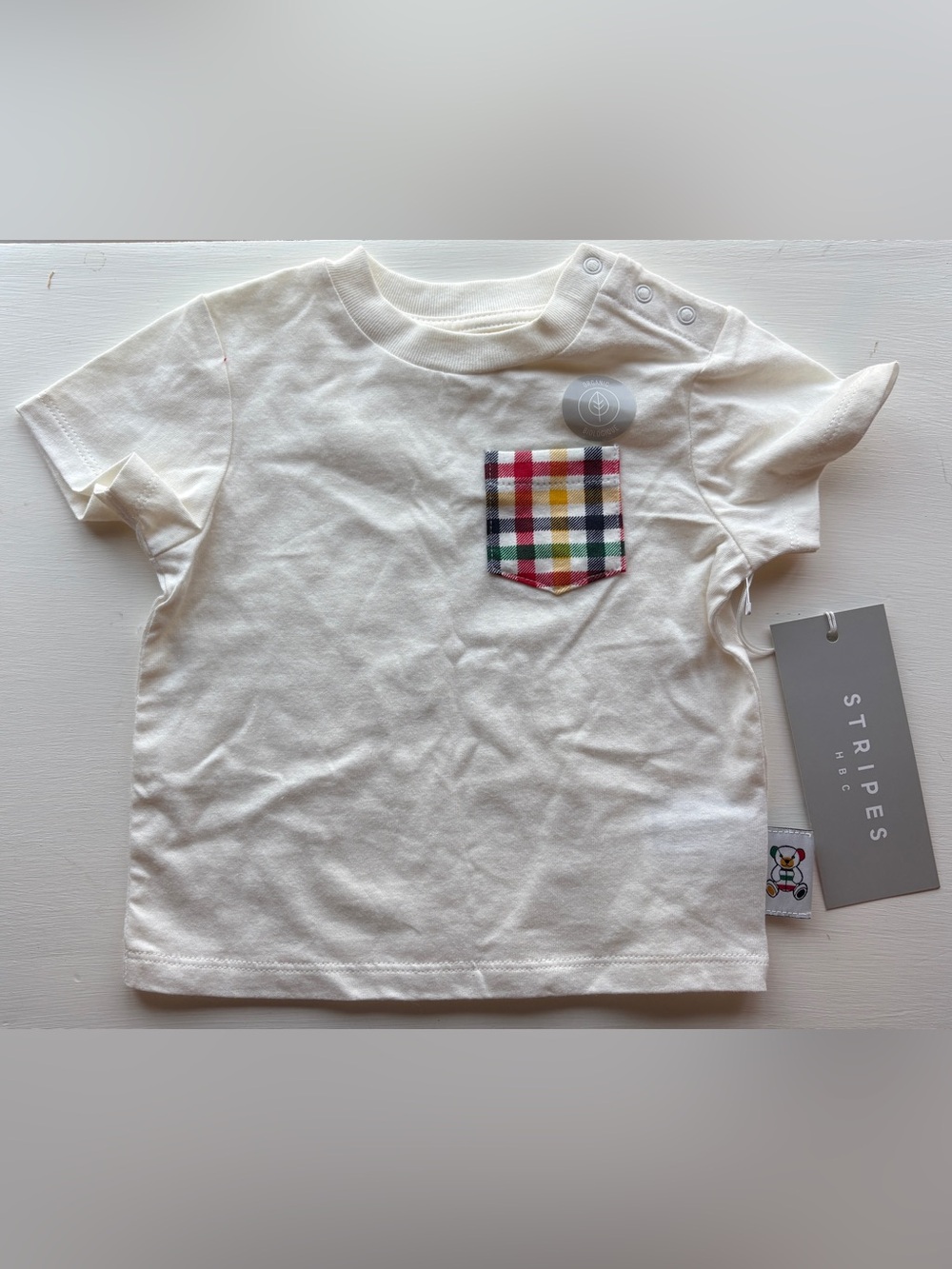 NWT Hudson's Bay Company STRIPES Baby Organic Cotton Pocket Tee 0-6M
